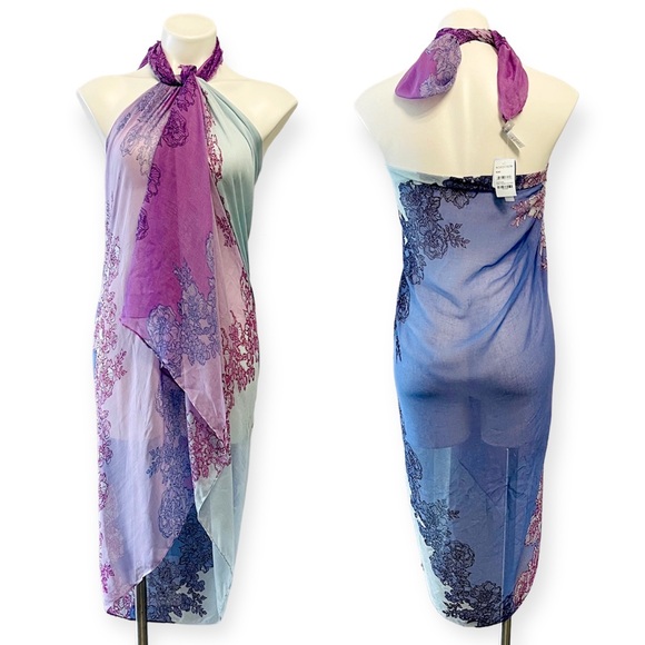 NWT NORDSTROM PURPLE REGENCY LACE PRINT SILK BLEND SCARF WRAP BEACH COVERUP O/S - Picture 2 of 12